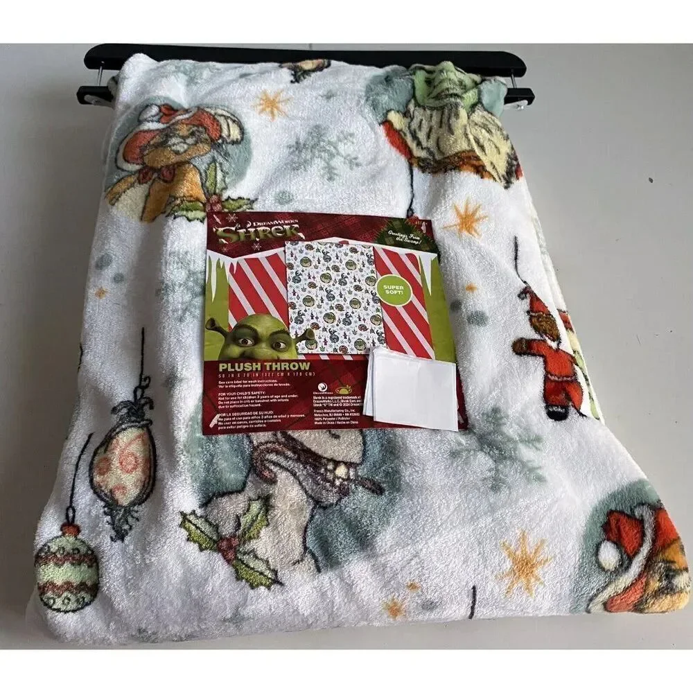 Shrek Christmas Throw Blanket‎ 50 X 70” Donkey Puss N Boots Gingie Holiday NEW